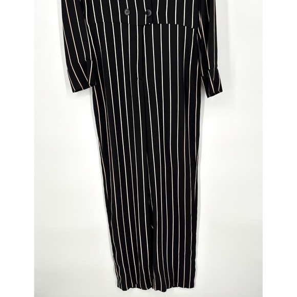 Reformation Weston Striped‎ Jumpsuit Sz 0 Wide Leg Black Beige Mesh Tag Tailored - Picture 11 of 16